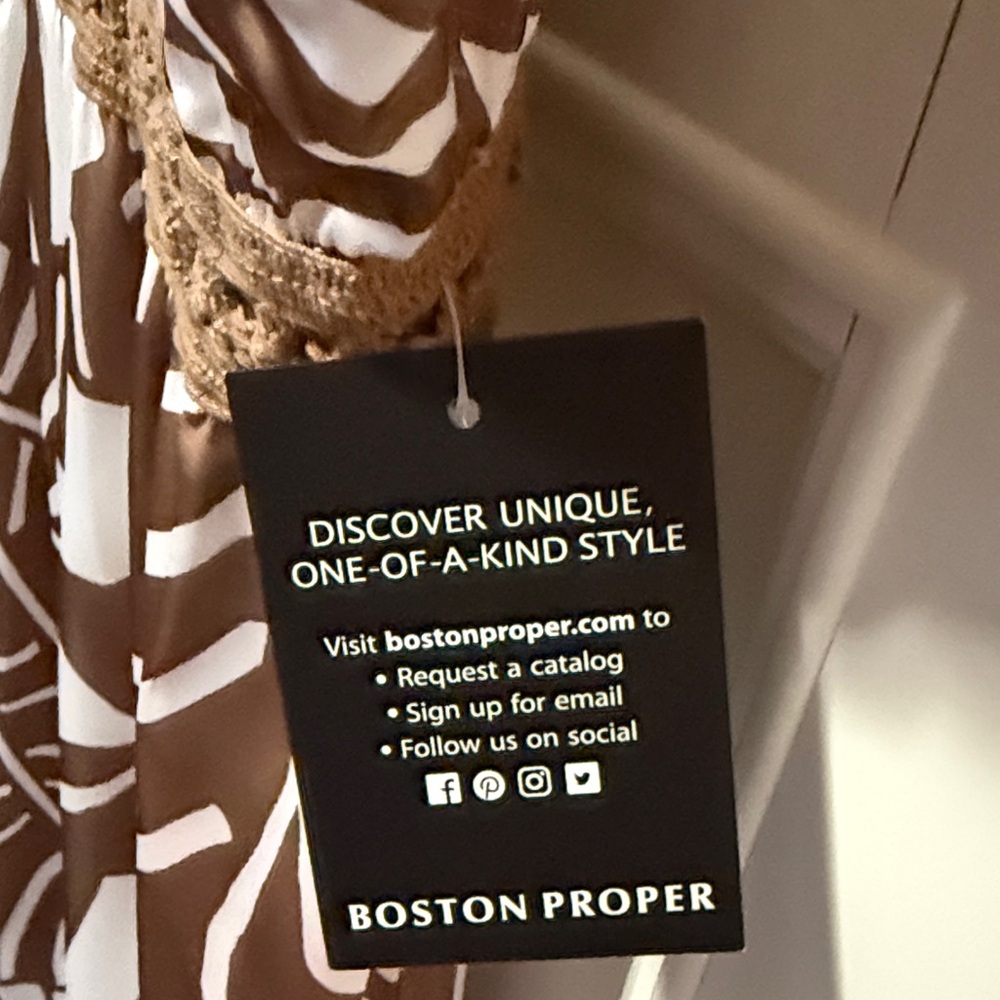 Boston Proper Taupe and Cream Leaf Print Dress - Picture 5 of 10